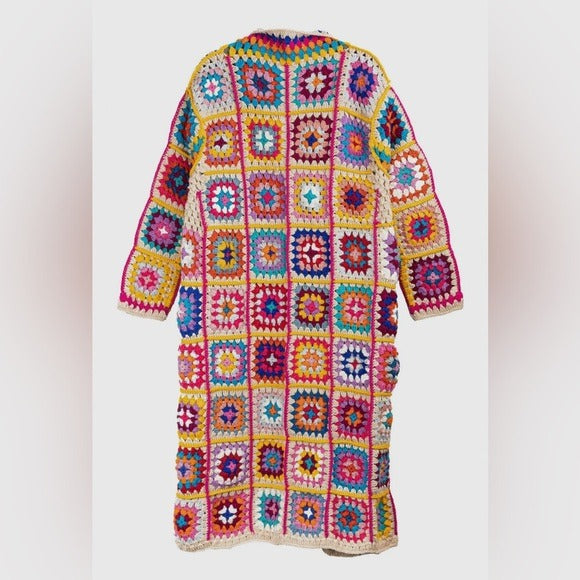 Anthropologie SAACHI ✨NEW✨ Wool Granny Square Midi length Sweater Cardiganan