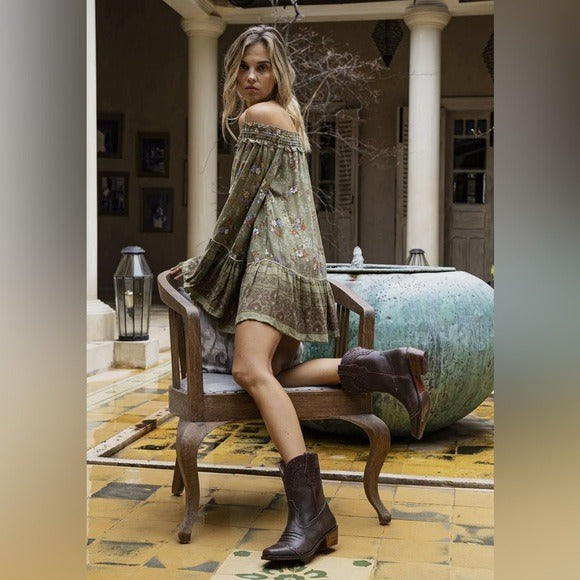 TULLE & BATISTE Wetern Boho Handmade Leather Jamilla Boots - Walnut