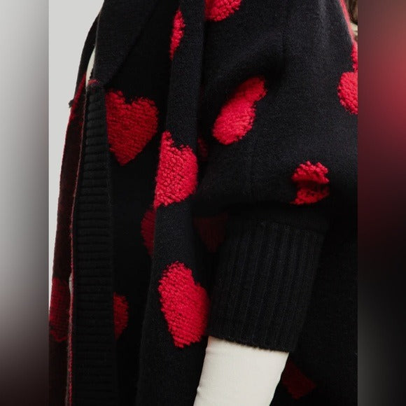 Anthropologie SAACHI Cozy Oversized Red Heart Cardigan Sweater