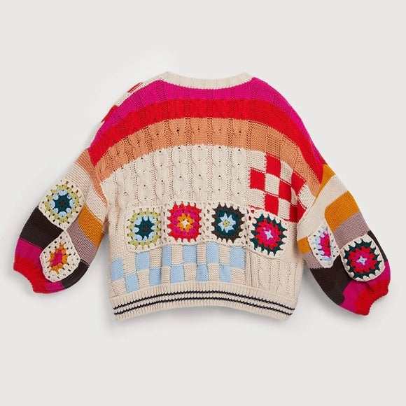 Anthropologie -SAACHI Square Checkered Multi Pattern Cardigan OS