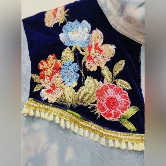 ARATTA  Miss Texas Shirt Embroidered Boho Chic Blouse Blue