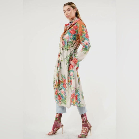 ARATTA Boho Luxe Floral Ombré Embellished Zinnia Shirt Dress withh Velvet Collar