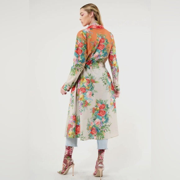 ARATTA Boho Luxe Floral Ombré Embellished Zinnia Shirt Dress withh Velvet Collar