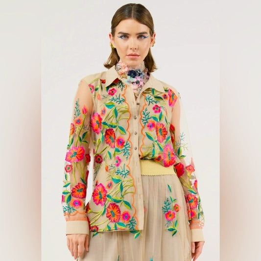 ARATTA Boho Chic Embroidered Vintage Tulip Blouse