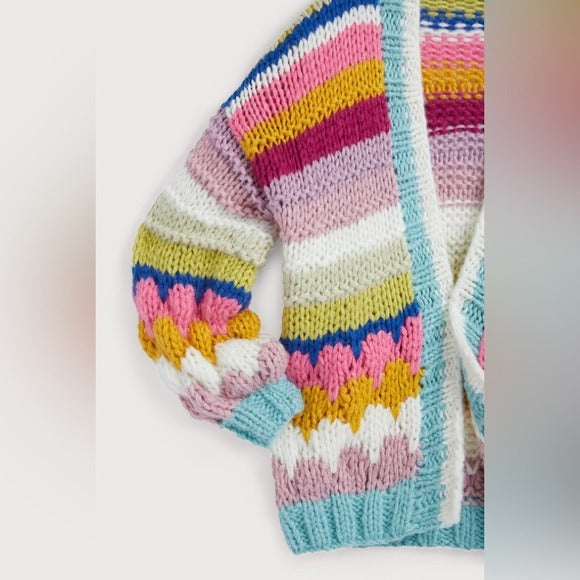 SAACHI for Anthropologie Knitted Rainbow Bubble Stitch Cardigan