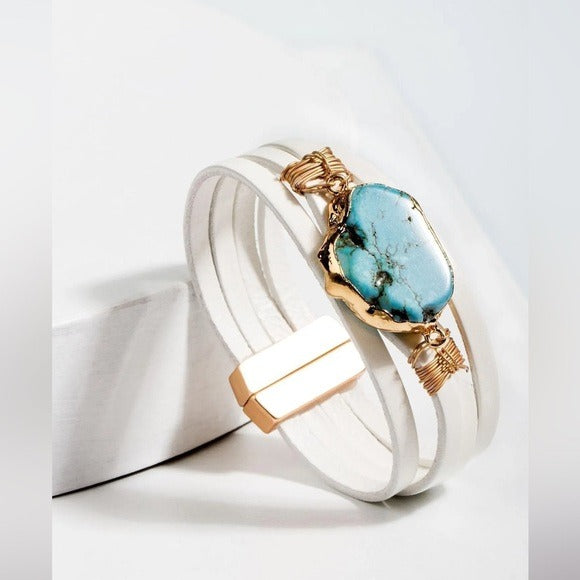 Anthropologie SAACH Turquoise Dream Leather Bracelet