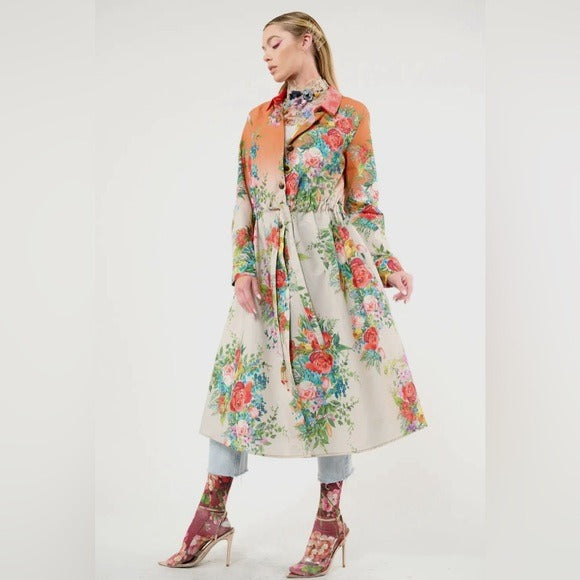 ARATTA Boho Luxe Floral Ombré Embellished Zinnia Shirt Dress withh Velvet Collar