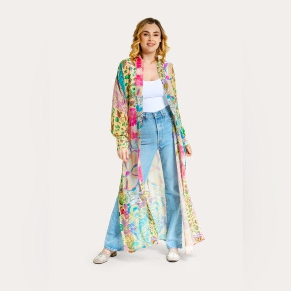 SAACHI Anthropologie- Spring Floral Patchwork Kimono OS