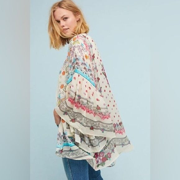 SAACHI for Anthropologie -Mystical Garden Ruffle Sleeve Kimono -Natural OS