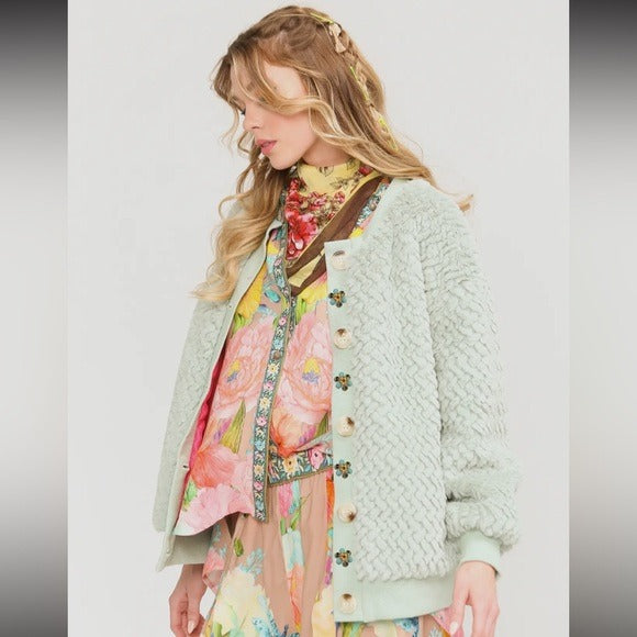 ARATTA - Cozy Nellie Satin Lined Winter Mint Fur Jacket with Crystal Buttons