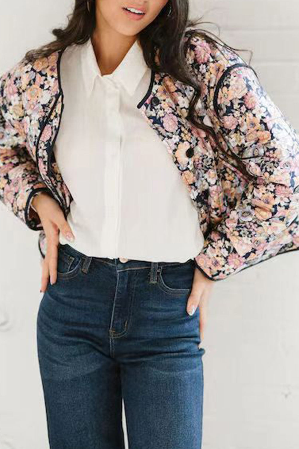 Floral Button Up Long Sleeve Winter Coat