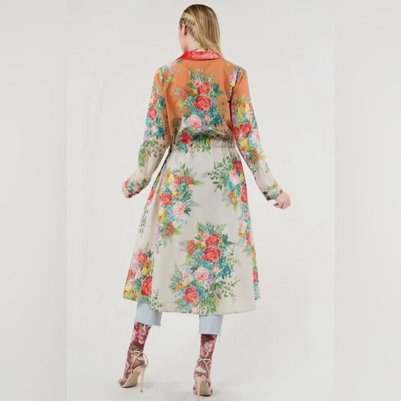 ARATTA Boho Luxe Floral Ombré Embellished Zinnia Shirt Dress withh Velvet Collar