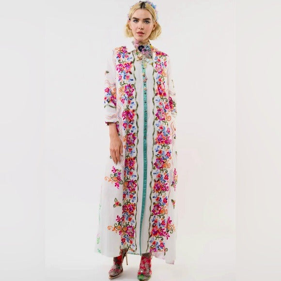 ARATTA Western Boho Chic Embroidered Button Up Duster