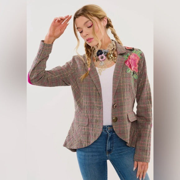 ARATTA Boho Luxe Gabriella Embroidered Blazer with Contrast Elbow Patches