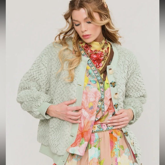 ARATTA - Cozy Nellie Satin Lined Winter Mint Fur Jacket with Crystal Buttons