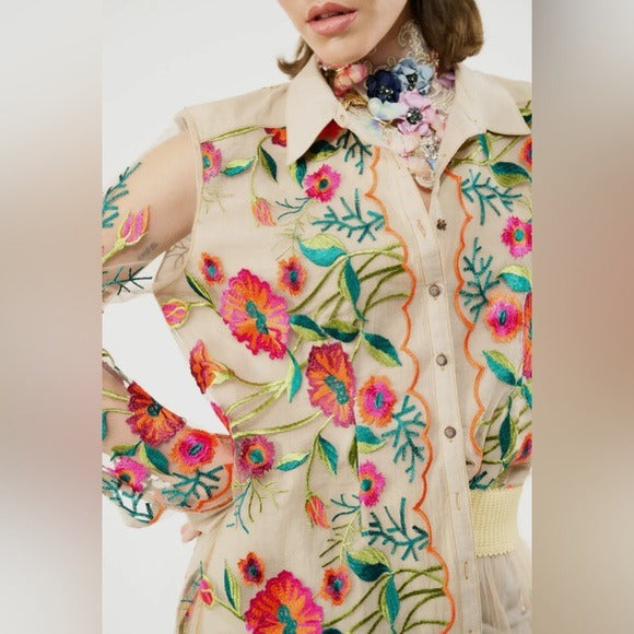 ARATTA Boho Chic Embroidered Vintage Tulip Blouse