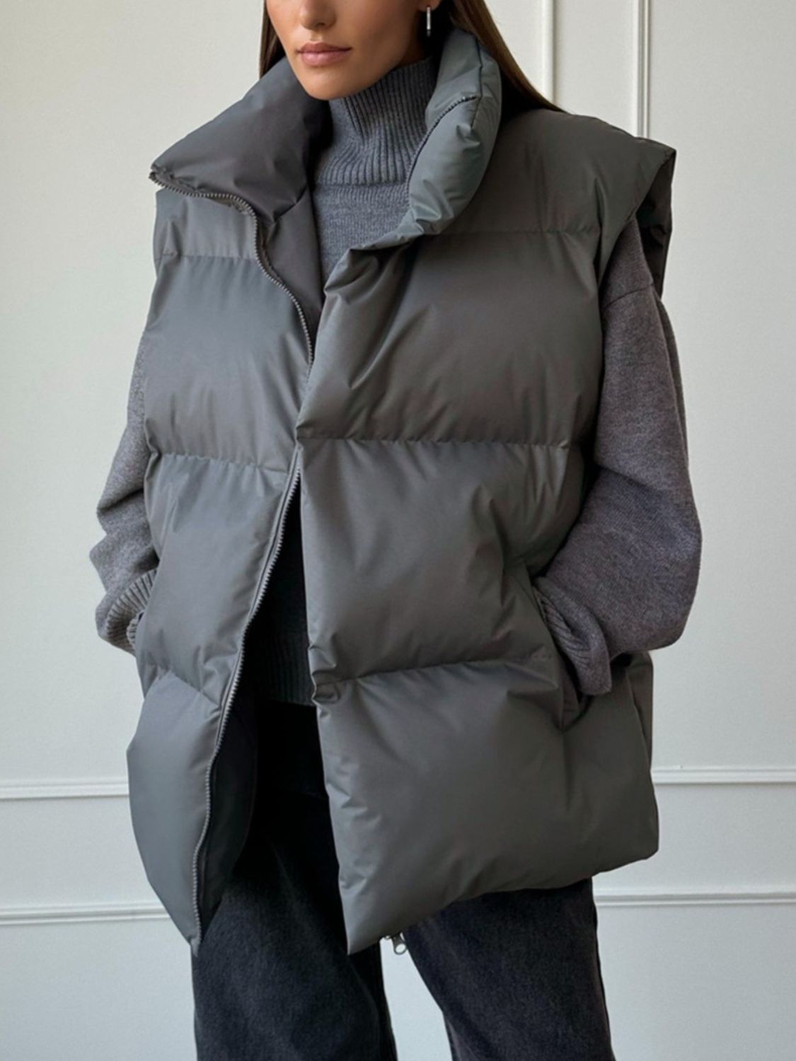 Zip Up Turtleneck Vest Coat