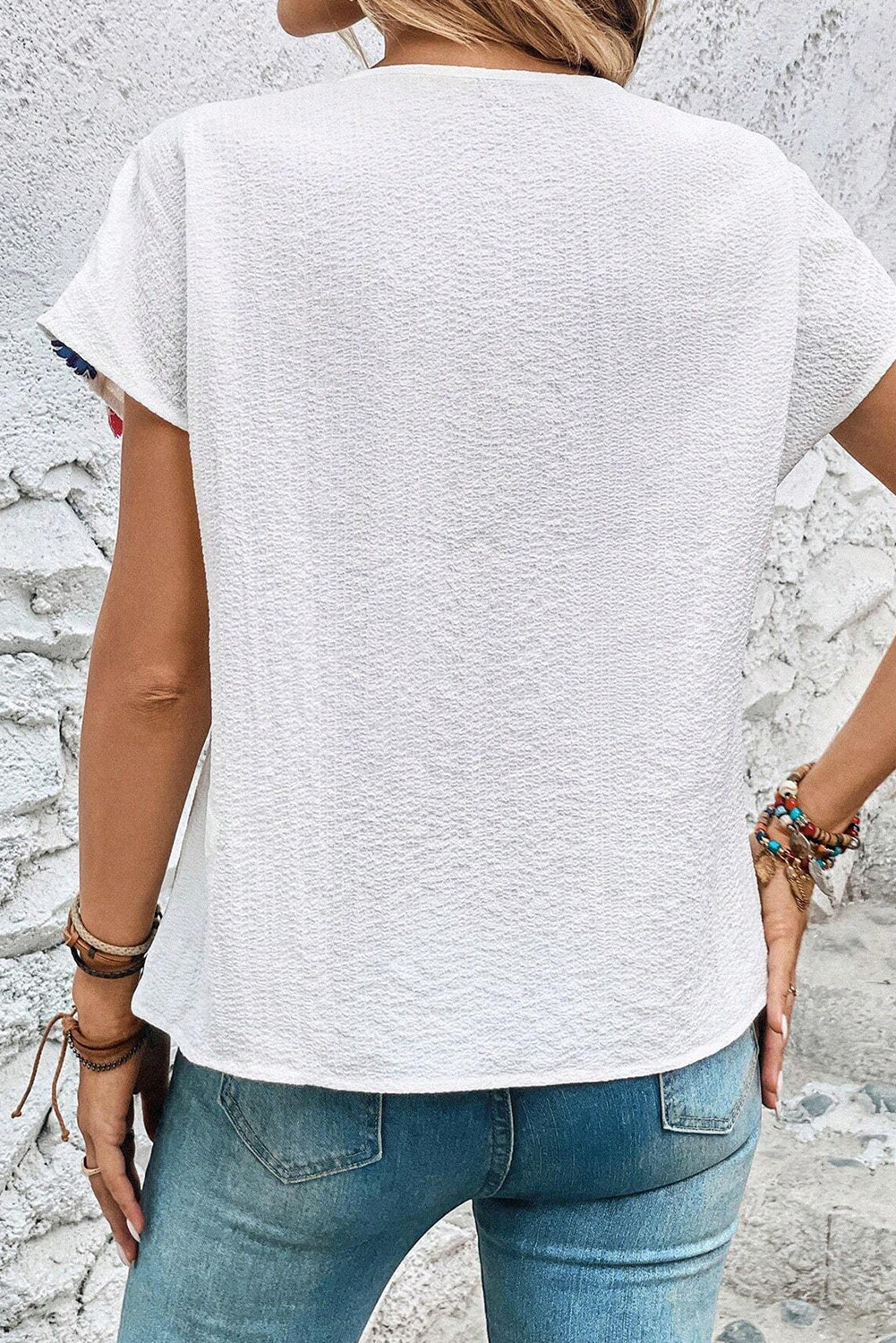 Tassel Tie Neck Short Sleeve Blouse