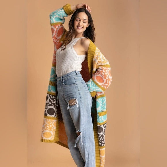 Anthropologie SAACHI - Carina Multi Long Knit Kimono OS