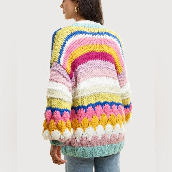 SAACHI for Anthropologie Knitted Rainbow Bubble Stitch Cardigan