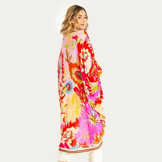 Anthropologie SAACHI Wing Sleeve Floral Cocoon Kimono Robe