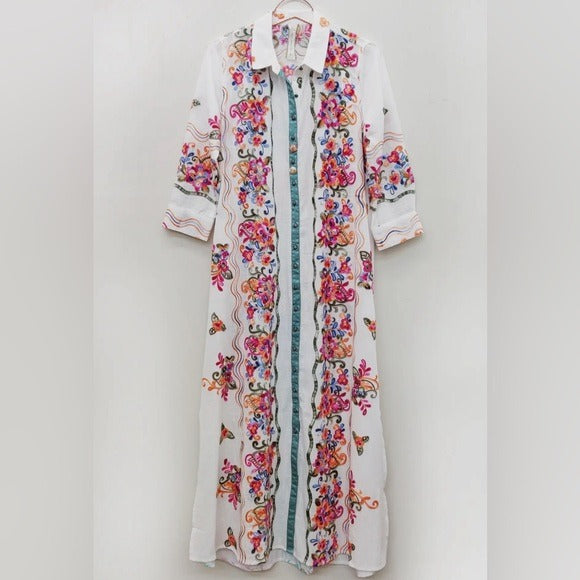 ARATTA Western Boho Chic Embroidered Button Up Duster