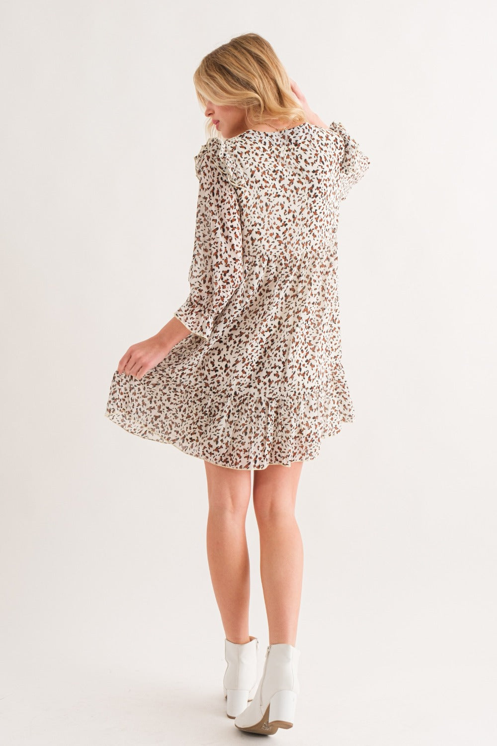 And The Why Leopard Ruffle Hem Woven Mini Dress