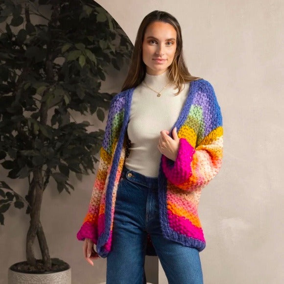 Anthropologie SAACHI Rainbow Knitted Cardigan OS