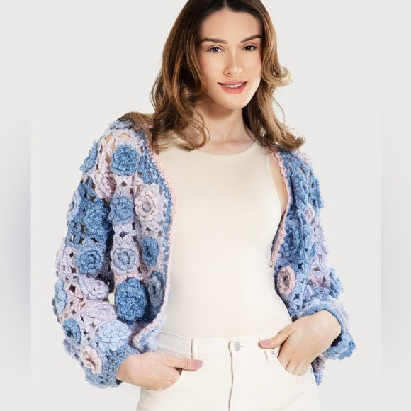 Anthropologie SAACHI CROCHET FLORAL PATTERN CARDIGAN