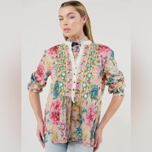 ARATTA Miss September Embroidered Fall Floral Boho Chic Blouse