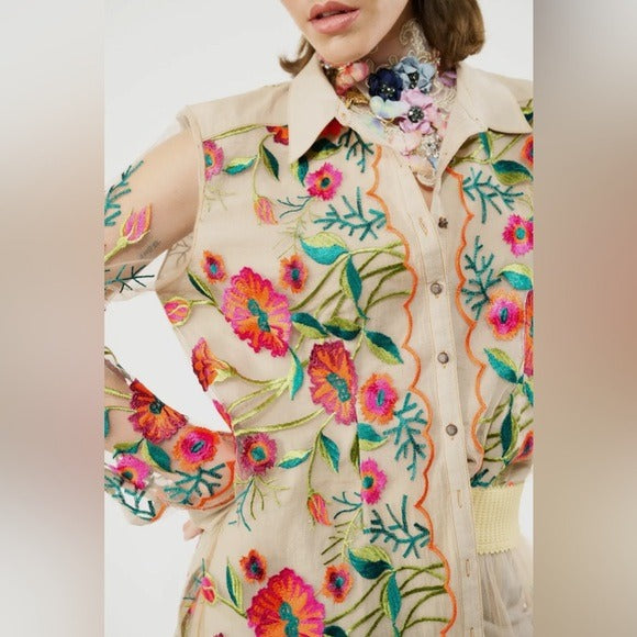 ARATTA Boho Chic Embroidered Vintage Tulip Blouse