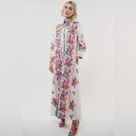 ARATTA Western Boho Chic Embroidered Button Up Duster