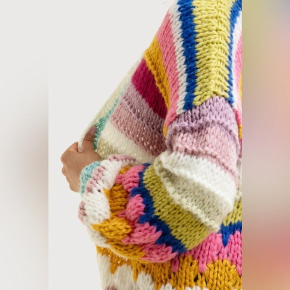 SAACHI for Anthropologie Knitted Rainbow Bubble Stitch Cardigan