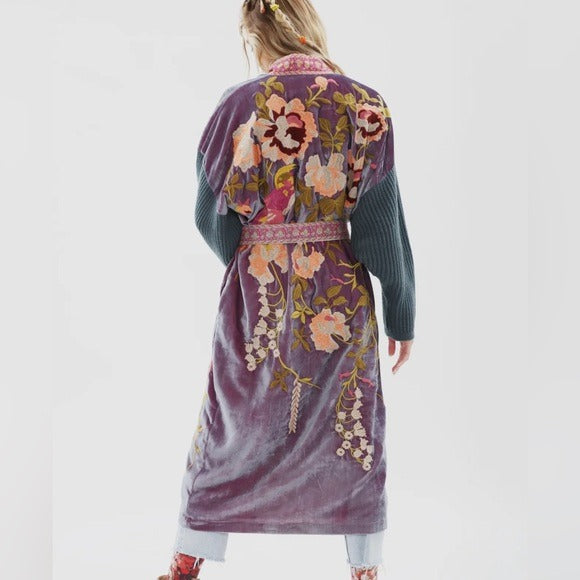 ARATTA Something Magical Floral Velvet Embroidered Satin Lined Coat