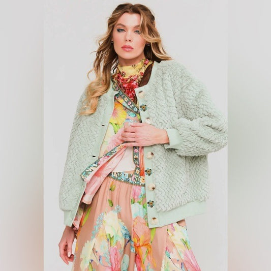 ARATTA - Cozy Nellie Satin Lined Winter Mint Fur Jacket with Crystal Buttons