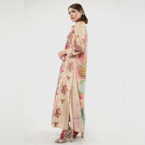 ARATTA- Western Boho Chic Vibrant Embroidered Beauty Mark Maxi Duster