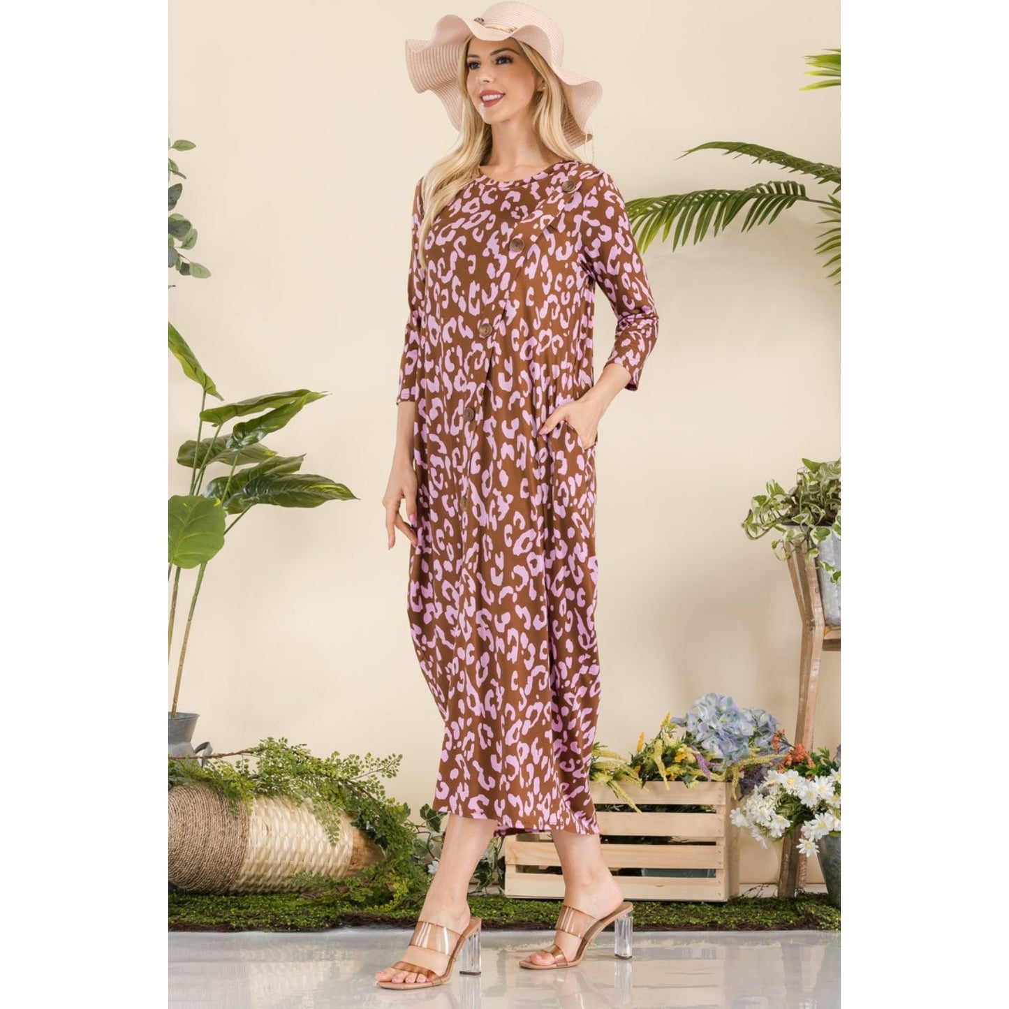 Celeste Full Size Leopard Contrast Dress with Pockets