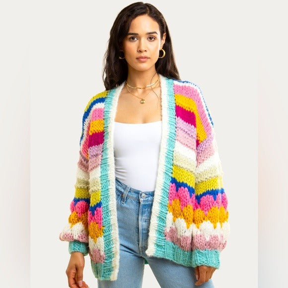 SAACHI for Anthropologie Knitted Rainbow Bubble Stitch Cardigan