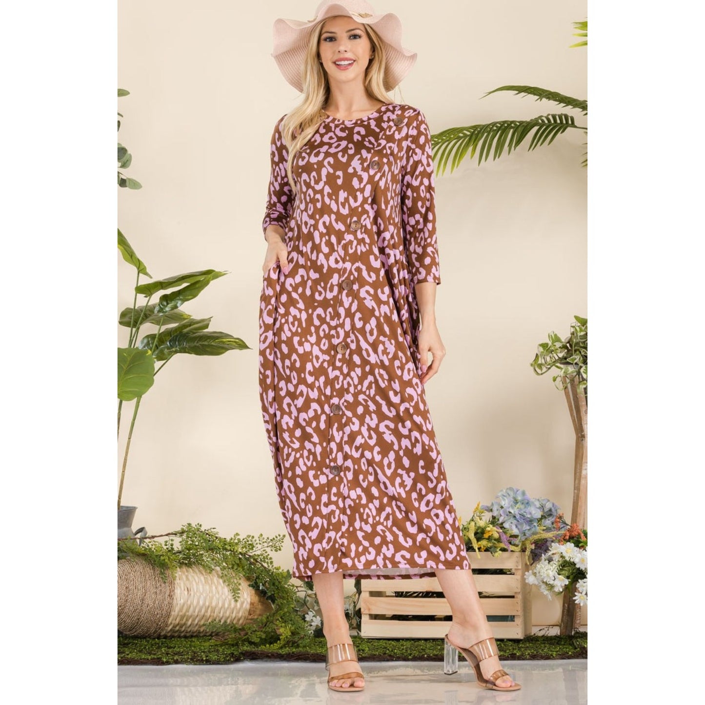 Celeste Full Size Leopard Contrast Dress with Pockets