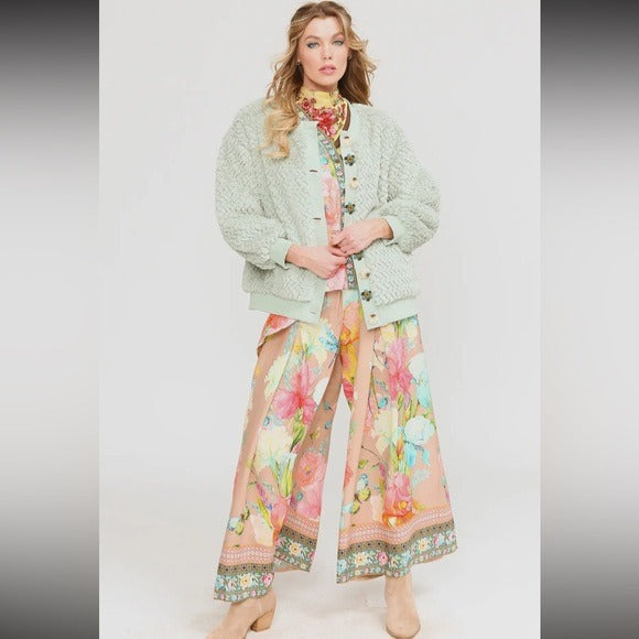 ARATTA - Cozy Nellie Satin Lined Winter Mint Fur Jacket with Crystal Buttons