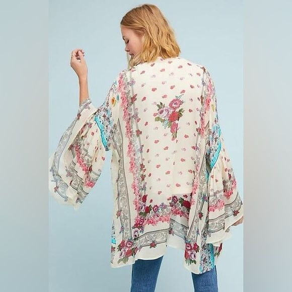 SAACHI for Anthropologie -Mystical Garden Ruffle Sleeve Kimono -Natural OS