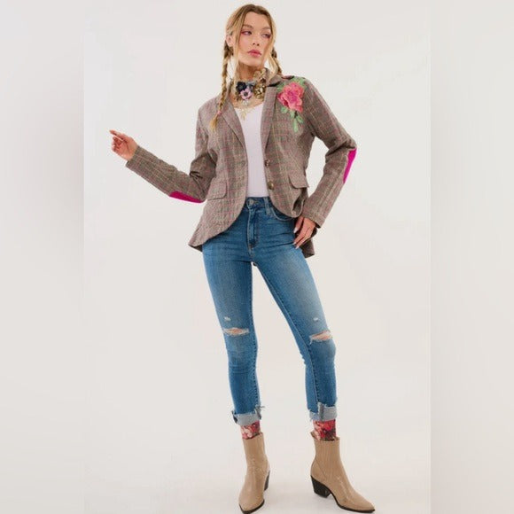 ARATTA Boho Luxe Gabriella Embroidered Blazer with Contrast Elbow Patches