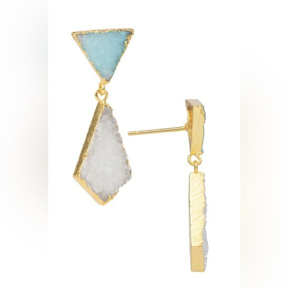 Anthropology SAACHI Carnival Multi Druzy Two Tone Dangle Earrings