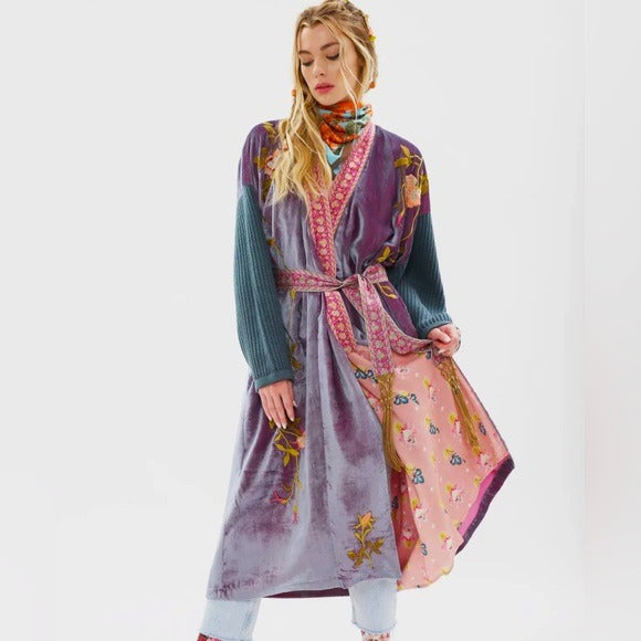 ARATTA Something Magical Floral Velvet Embroidered Satin Lined Coat