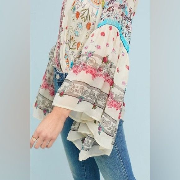 SAACHI for Anthropologie -Mystical Garden Ruffle Sleeve Kimono -Natural OS