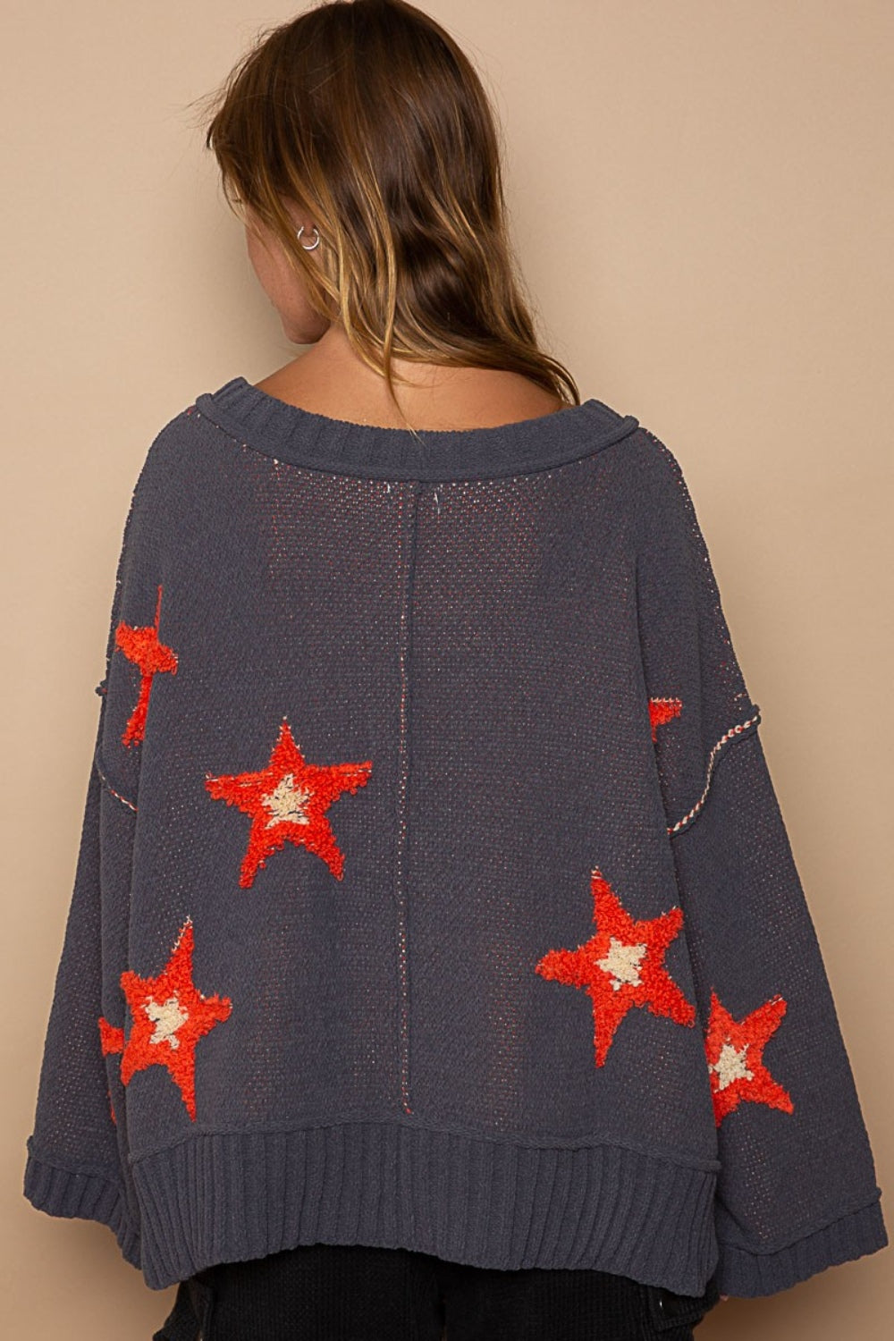 POL Long Sleeve Star Patch Sweater