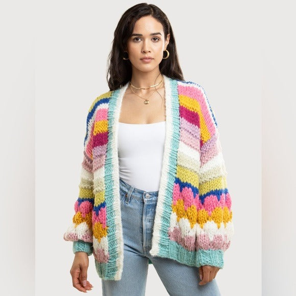 SAACHI for Anthropologie Knitted Rainbow Bubble Stitch Cardigan