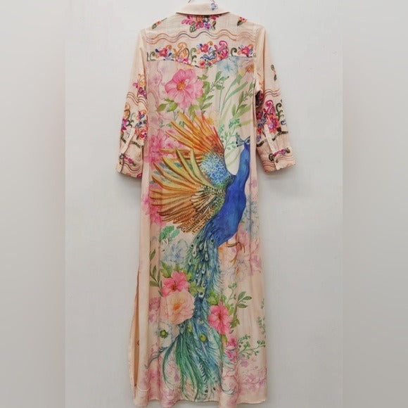 ARATTA- Western Boho Chic Vibrant Embroidered Beauty Mark Maxi Duster