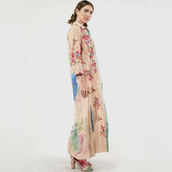 ARATTA- Western Boho Chic Vibrant Embroidered Beauty Mark Maxi Duster