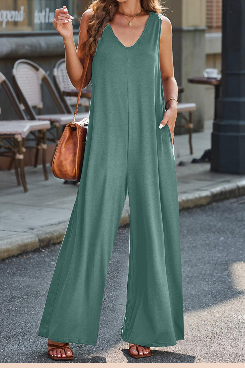 Full Size V-Neck Wide Strap Jumpsuit